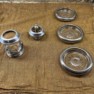 Sterling Silver Cigarette Holder & Lighter, and Three Silver-plated Ashtrays